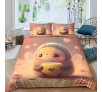 Cute Bee Holding Cup Parure de Lit Microfibre Hypoallergique 3 Pièces 3D Effet Confortable Digital Art Style Housse de Couette avec Fermeture Éclair Ultra Douce for Adulte King（220x240cm）