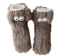 Cute Big Eyes Fuzzy Slipper Socks, Winter Warm Plush Non-Slip Floor Socks with Cartoon Eyes for Women and Men, Cozy Home Sleep Socks (Taille unique,Gray)