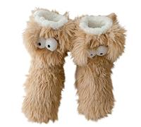 Cute Big Eyes Fuzzy Slipper Socks, Winter Warm Plush Non-Slip Floor Socks with Cartoon Eyes for Women and Men, Cozy Home Sleep Socks (Taille unique,Coffee)