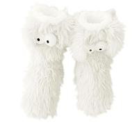 Cute Big Eyes Fuzzy Slipper Socks, Winter Warm Plush Non-Slip Floor Socks with Cartoon Eyes for Women and Men, Cozy Home Sleep Socks (Taille unique,White)