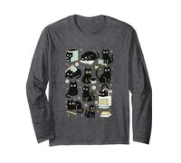 Cute Black Cat Reading Aesthetic Book Lover Graphic Manche Longue