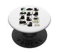 Cute Black Cat Reading Aesthetic Book Lover Graphic PopSockets PopGrip Adhésif