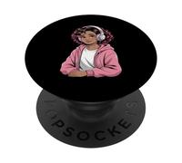 Cute Black Girl Rose Casque Anime Fille Art Femmes Hommes PopSockets PopGrip Adhésif