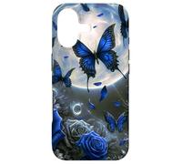Cute Blue Butterfly Rose Flower Blue Floral Butterflies Moon Coque pour iPhone 17