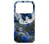 Cute Blue Butterfly Rose Flower Blue Floral Butterflies Moon Coque pour iPhone 17 Pro