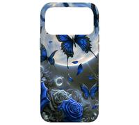 Cute Blue Butterfly Rose Flower Blue Floral Butterflies Moon Coque pour iPhone 17 Pro Max