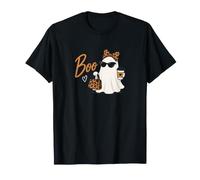 Cute Boo Ghost Coffee Leopard Coquette Bow Halloween Citrouille T-Shirt