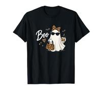 Cute Boo Ghost Coffee Leopard Coquette Bow Halloween Citrouille T-Shirt