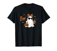 Cute Boo Ghost Coffee Leopard Coquette Nœud Halloween T-Shirt