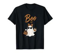 Cute Boo Ghost Coffee Leopard Coquette Nœud pour Halloween T-Shirt