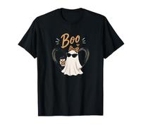 Cute Boo Ghost Coffee Leopard Coquette Nœud pour Halloween T-Shirt