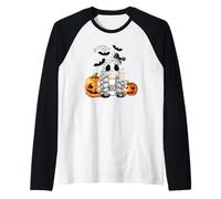 Cute Boo Ghost GNOME for Girls Halloween Bats and Pumpkin Manche Raglan