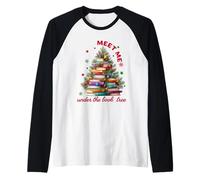 Cute Book Lover Christmas Reading Holiday Librarian Xmas Manche Raglan