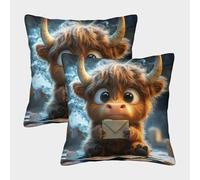 Cute Bull Cartoon-Fantasy Style animé Housse Coussin 2 Pièces Art Taie d'oreiller Décoration Housses Coussins Canape Luxe pour Siège Maison 50x50cm