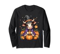 Cute Bull Witch Spooky Pet Halloween Matching Family Farm Manche Longue