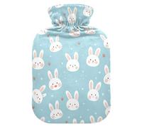 Cute Bunnies Bouillotte bleue avec housse souple, compresses chaudes de 2 L pour le corps pour soulager les douleurs au cou et aux épaules, chauffe-ventre, bolsas de agua Caliente para Dolores