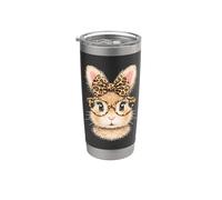 Cute Bunny Face Glasses Leopard Hair Bow Easter Printed Gobelet isotherme en acier inoxydable double paroi