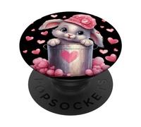 Cute Bunny in Valentines Basket Hearts for Rabbit Mom PopSockets PopGrip Adhésif