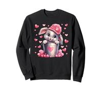 Cute Bunny in Valentines Basket Hearts for Rabbit Mom Sweatshirt
