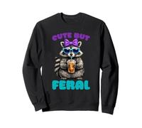 Cute But Feral Funny Colorful Racoon Sunglasses Animal Humor Sweatshirt