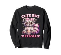 Cute But Feral Funny Pink Raccoon Sunglasses Meme Kawaii Art Sweatshirt