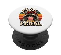 Cute But Feral Funny Raccoon Sunglasses Meme Retro Humor Art PopSockets PopGrip Adhésif