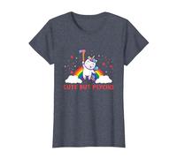 Cute But Psycho Inscription en Anglais « Crazy » T-Shirt, Femme, Bleu Chiné, XS