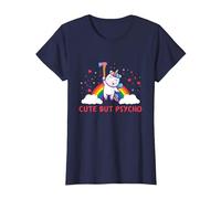 Cute But Psycho Inscription en Anglais « Crazy » T-Shirt, Femme, Bleu Marine, M