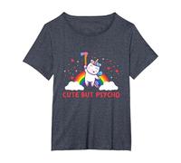 Cute But Psycho Inscription en Anglais « Crazy » T-Shirt, Femme Grandes Tailles, Bleu Chiné, 3X