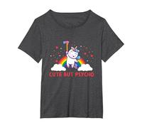 Cute But Psycho Inscription en Anglais « Crazy » T-Shirt, Femme Grandes Tailles, Chiné Foncé, 3X