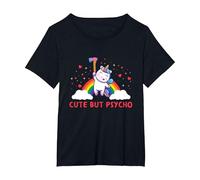 Cute But Psycho Inscription en Anglais « Crazy » T-Shirt, Femme Grandes Tailles, Noir, 2X