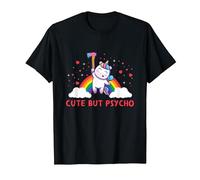 Cute But Psycho Inscription en Anglais « Crazy » T-Shirt, Homme, Noir, S