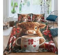 Cute calf with Housse de Couette Microfibre Hypoallergique 3 pièces 3D Imprimée Résistante Christmas festive Parure de Lit avec 2 Taies d'oreiller Léger for Adulte Enfants Filles Single（135x200cm）