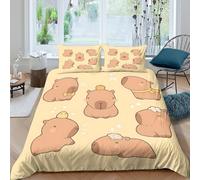 Cute capybara Ensemble De Literie résistante 3 Pièces 3D Effet Léger Cartoon animal style Housse de Couette avec Taie d'oreiller Facile d'entretien for Chambre de adolescents Single（135x200cm）