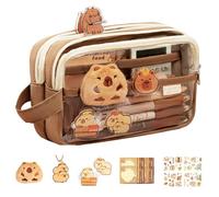 Cute Capybara Pencil Case - Sturdy Material, Stationery Organizer with Stickers and Pins, Large Capacity Mignon Stationery | Organisateur Portable Holder Box for Student Teen Girls Boys Kid School