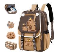 Cute Capybara School Backpack, Kawaii Children's School Bag with Capybara Pencil Case, Capybara Backpack for School, Large Capacity Waterproof, Preppy School Bag for Kids (F)