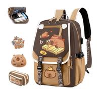 Cute Capybara School Backpack, Kawaii Children's School Bag with Capybara Pencil Case, Capybara Backpack for School, Large Capacity Waterproof, Preppy School Bag for Kids (D)