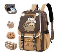 Cute Capybara School Backpack, Kawaii Children's School Bag with Capybara Pencil Case, Capybara Backpack for School, Large Capacity Waterproof, Preppy School Bag for Kids (E)
