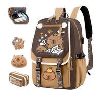 Cute Capybara School Backpack, Kawaii Children's School Bag with Capybara Pencil Case, Capybara Backpack for School, Large Capacity Waterproof, Preppy School Bag for Kids (C)