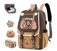 Cute Capybara School Backpack, Kawaii Children's School Bag with Capybara Pencil Case, Capybara Backpack for School, Large Capacity Waterproof, Preppy School Bag for Kids (A)