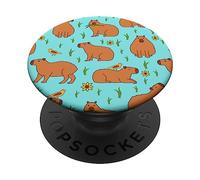 Cute Capybara with Sunflowers Girly Pattern for Capy Lovers PopSockets PopGrip Adhésif