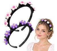 Cute Cartoon Hairband for Girls, Sweet Double Layer Headband with Clips, Stretch Clip Headband (B 2Pcs)