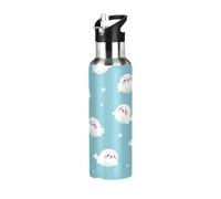 Cute Cartoon Seals Bouteille d'eau isotherme en acier inoxydable de 591 ml, sans BPA avec paille étanche