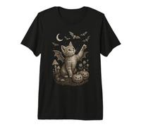 Cute Cat Bat Wings Moon Fall Vintage Fairycore Graphic T-Shirt Haut de Gamme