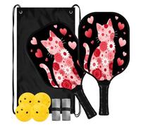 Cute Cat Blush Heart Spin Carbon Pickleball Paddle | ensemble de palas de pickleball pour adultes hommes femmes