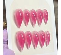 Cute Cat Claw Press on Nails Short Handmade Transparent rose red Halloween Reusable Thick Acrylic Press on Nails Cat Dragon Eagle Claw False Nail with Designs Glossy Glue on Nail (S)