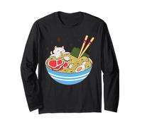 Cute Cat Eating Ramen Bowl Kawaii Food Manche Longue