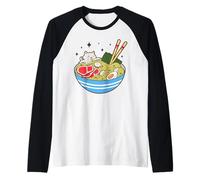 Cute Cat Eating Ramen Bowl Kawaii Food Manche Raglan