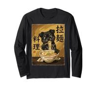 Cute Cat Eating Ramen Noodles Funny Japan Kawaii Cats Manche Longue