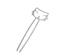 Cute Cat Hair Sticks，Versatile and elegant kitten hairpin, perfect for women's updo hairstyles. (Silver,18cm)